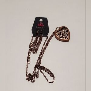 Paparazzi Bronze Long Heart Necklace and Earring Set